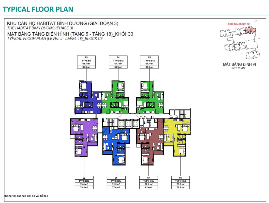 Mặt bằng căn hộ The Habitat tầng 5-18 tháp C3